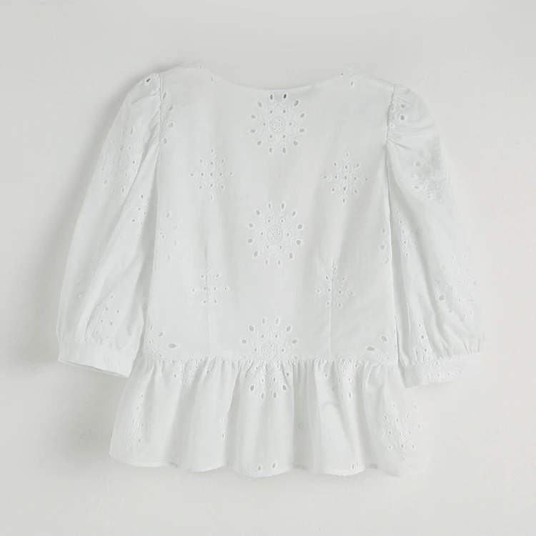 2019 za женские Блузки Европейский Хлопок Кружева embroderied искусство работы Рубашки s