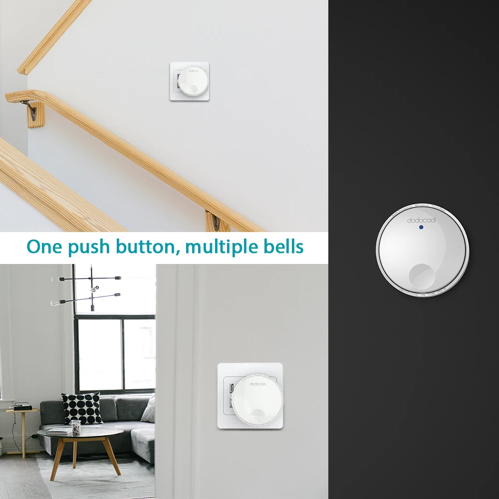 

dodocool Self-powered Wireless Doorbell Remote Door Bell Chime No need battery IPX7 Waterproof 38 Melodie 262ft Range EU/US Plug