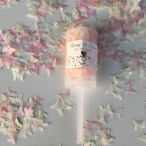 Personalized Sticker 10 Push Pop биоразлагаемые конфетти с бабочками розового цвета и цвета слоновой кости для свадебных торжеств, украшения для детской вечеринки на день рождения - Цвет: Personalized Sticker