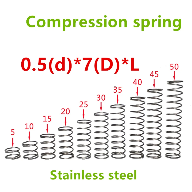 

50pcs 0.5*7*(5/10/15/20/25/30/35/40/45/50) Stainless steel Series small spot spring wire compression pressure springs
