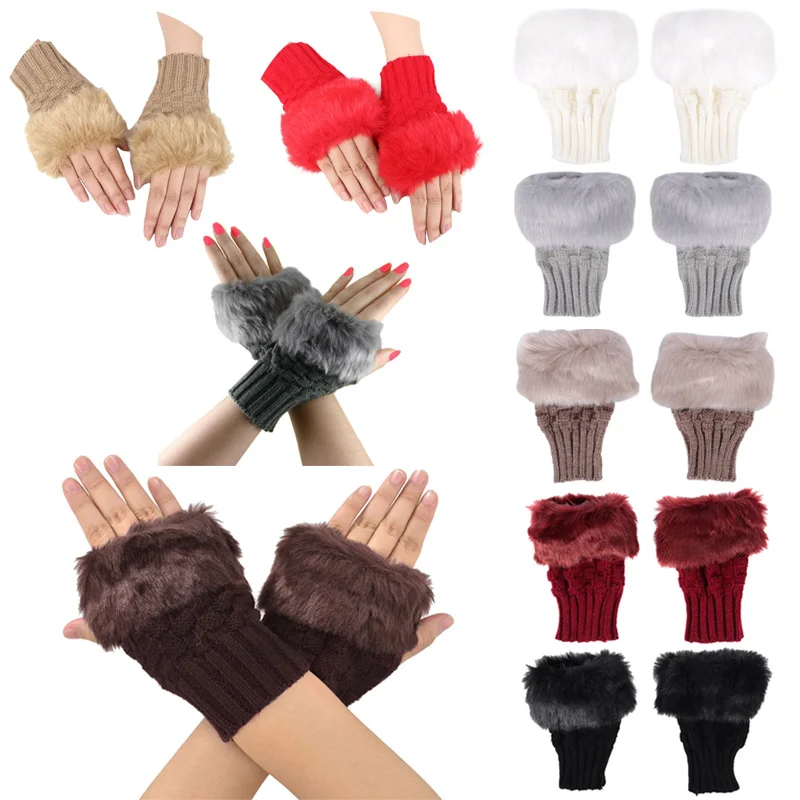 

Newly Fashion Winter Women Gloves Plush Faux Fur Knitting Wool Keep Warm Short Mitten Fingerless Lady Girl Half Finger Glove m99