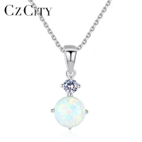 czcity exquisite sterling silver 925 round opal pendant necklace for women cut silver chain pendant necklaces fashion jewellery