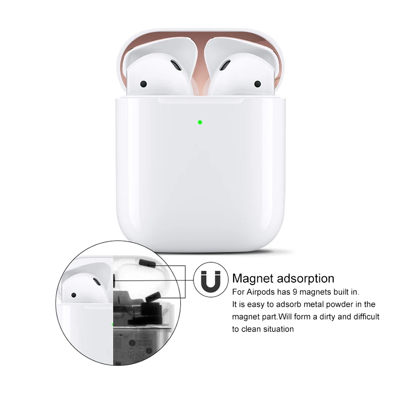 Металлический пылезащитный чехол для AirPods Защитная Наклейка для аксессуаров защита кожи от железной металлической стружки