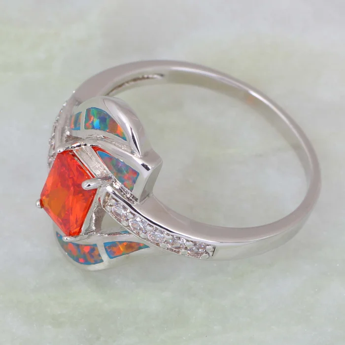 Модные кольца для женщин Красный фианит гранат опал серебряный цвет Ювелирное