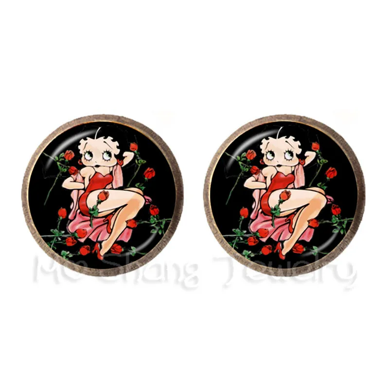 Новинка форма Betty Boop платье серия рисунок Арт серьги гвоздики сделай сам