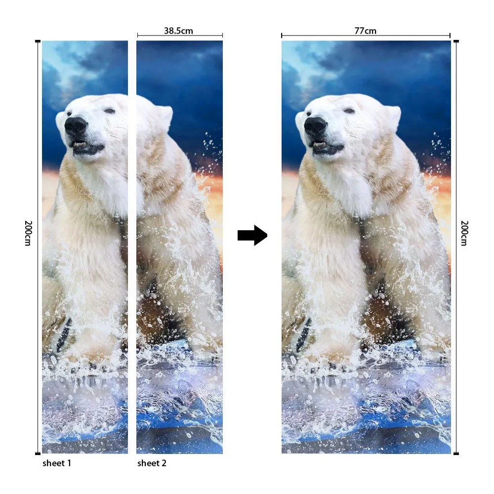 Новые 3D дверные наклейки DIY домашняя декоративная Водонепроницаемая съемная ПВХ полярная наклейки на стену в виде медведя наклейки фрески обои