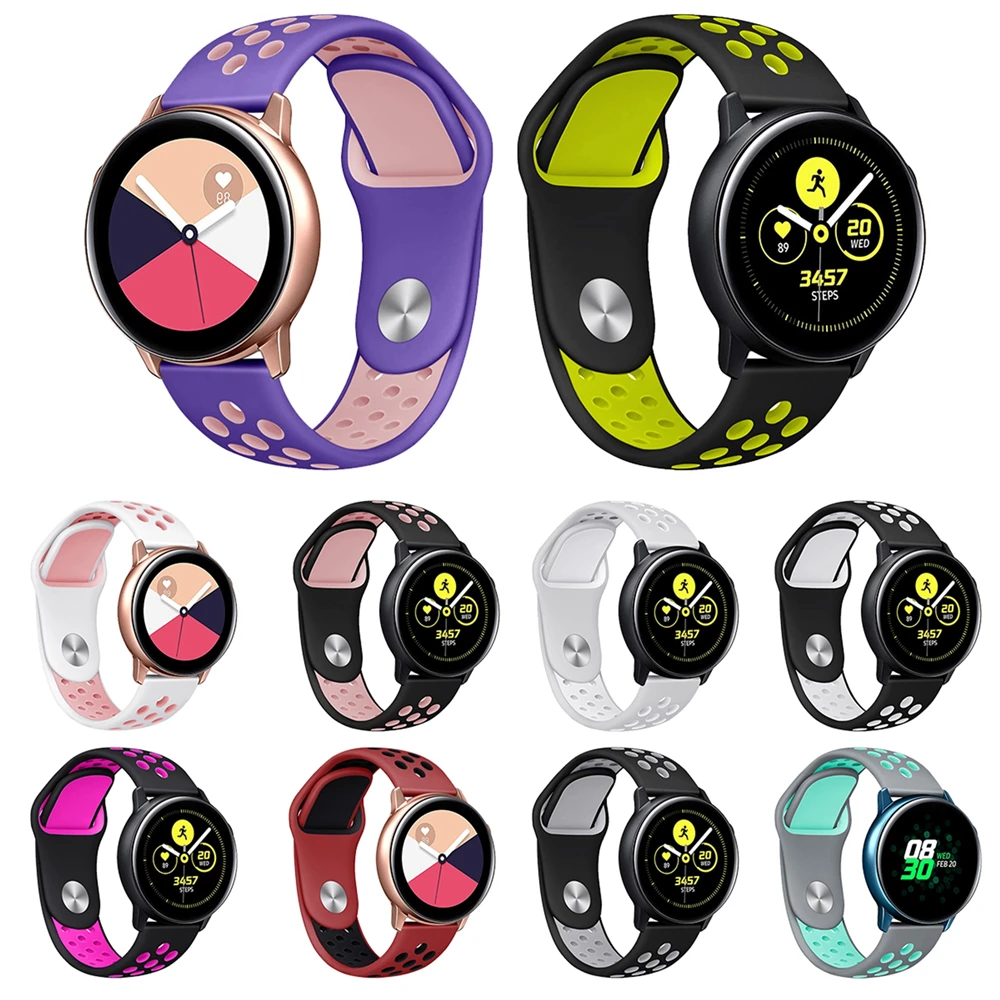 Силиконовый ремешок для samsung Galaxy Watch Active, двойной цвет, спортивный ремешок, ремешок для часов, браслет, ремешок на запястье, замена