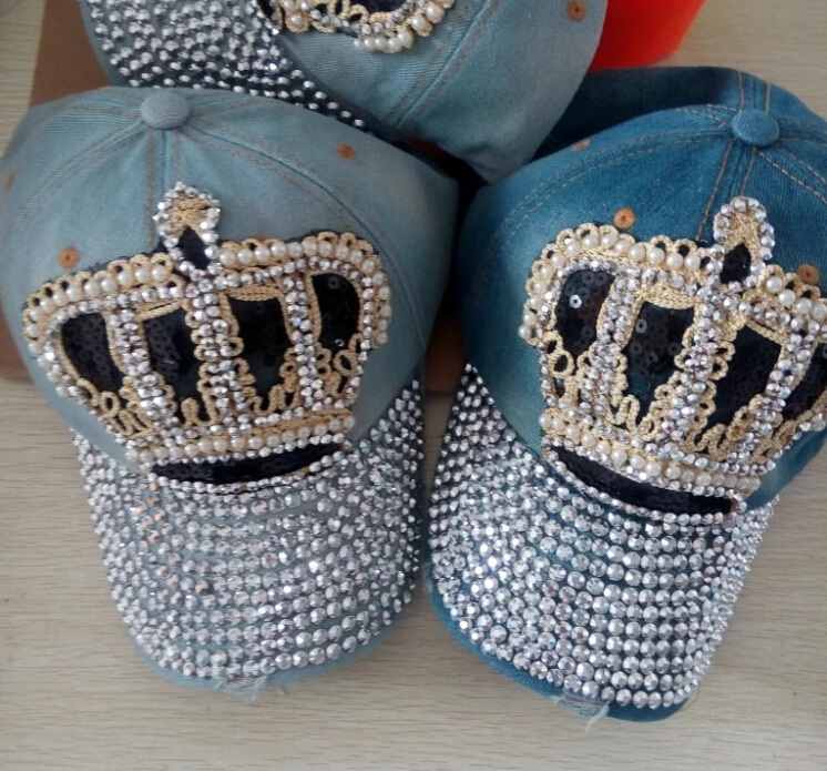 2020 Женская ковбойская шляпа джинсовая бейсболка с короной и блестками из