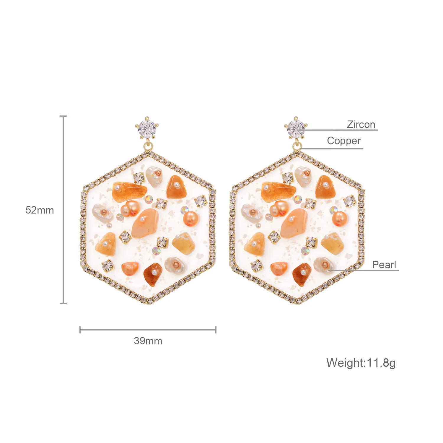 Hexagon Orange Stone Drop Earrings For Women New Copper Crystal Pearl Earring Fashion Jewelry pendientes mujer 2020 D20 | Украшения и