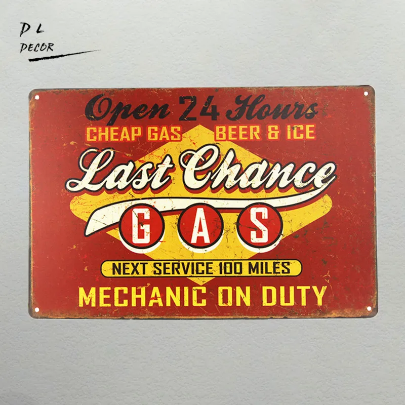 DL-Art wall decor Last Chance Gas Station Tin Metal Sign Car Automotive | Дом и сад