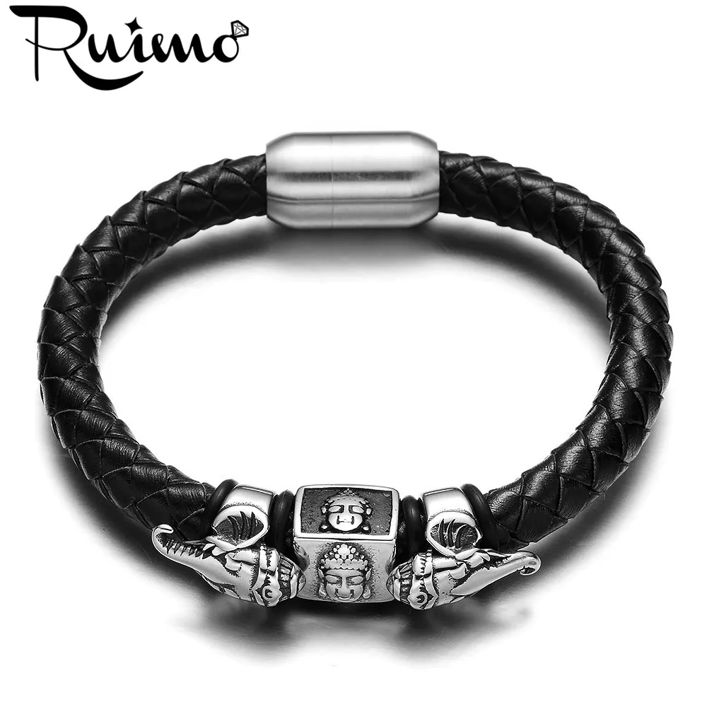 Кожаный браслет с большим отверстием RUIMO из нержавеющей стали 316 бусинами и