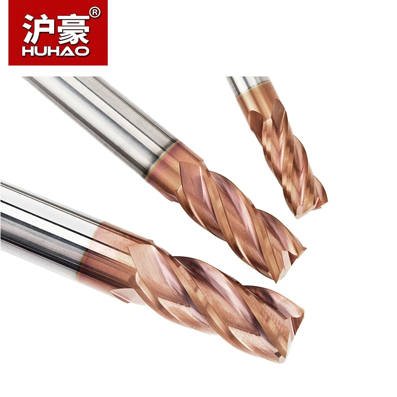 HUHAO 1pc Tungsten Steel Spiral Angle 35 Deg Milling Cutter Alloy Coating Router Bits HRC50 CNC Tool 4 Flutes End Mill For Metal |