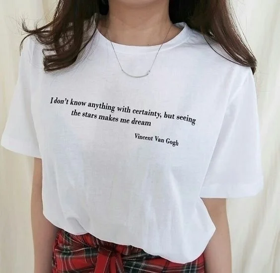 

Я с уверенностью не знаю ничего, футболки с надписью «the Start Make Me Dream», женская футболка, Винсент Ван Гог, хлопковая Повседневная смешная фотог...
