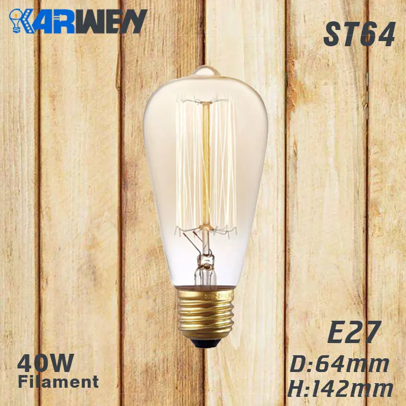 ST64 filament Эдисон лампы E27 40 Вт накаливания подвесной светильник в стиле ретро 220V ST64 A19 T45 T10 G80 G95 ампулы Винтаж лампа Эдисона лампа накаливания светильник лампочка - Цвет: ST64 filament
