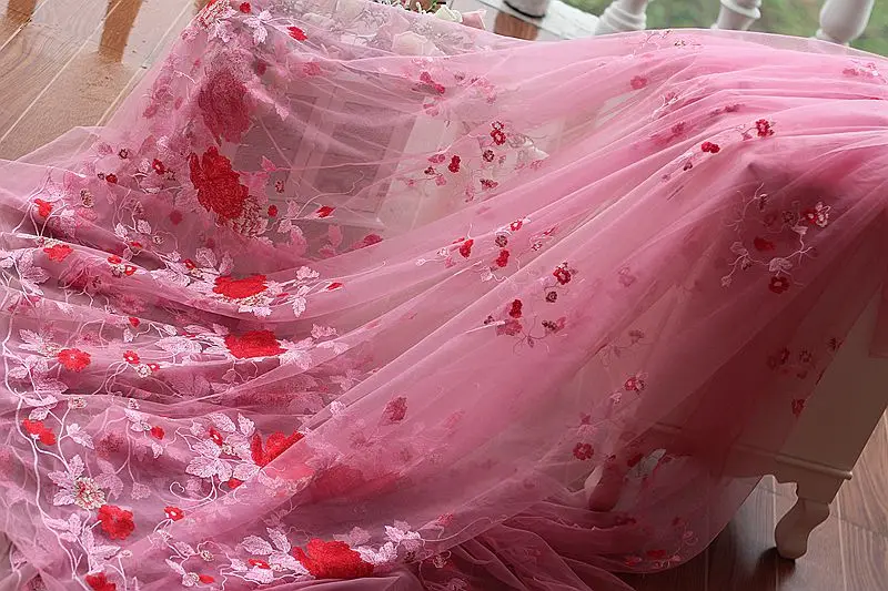 Width133cm кружевная отделка розовая винтажная вышитая ткань в золотом цвете