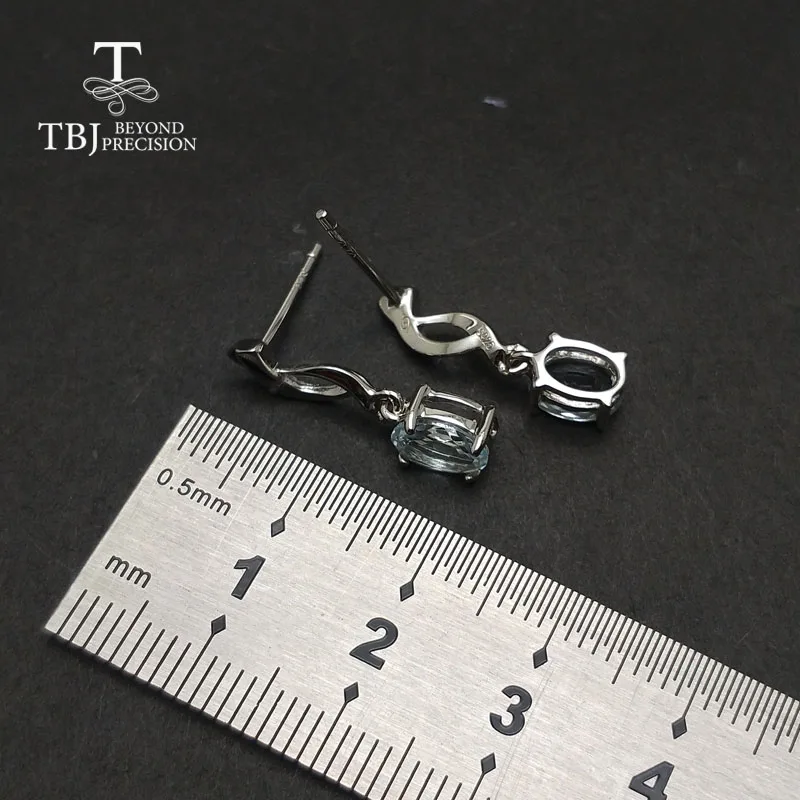 TBJ простой маленький Натуральный аквамарин драгоценный камень серьга в 925
