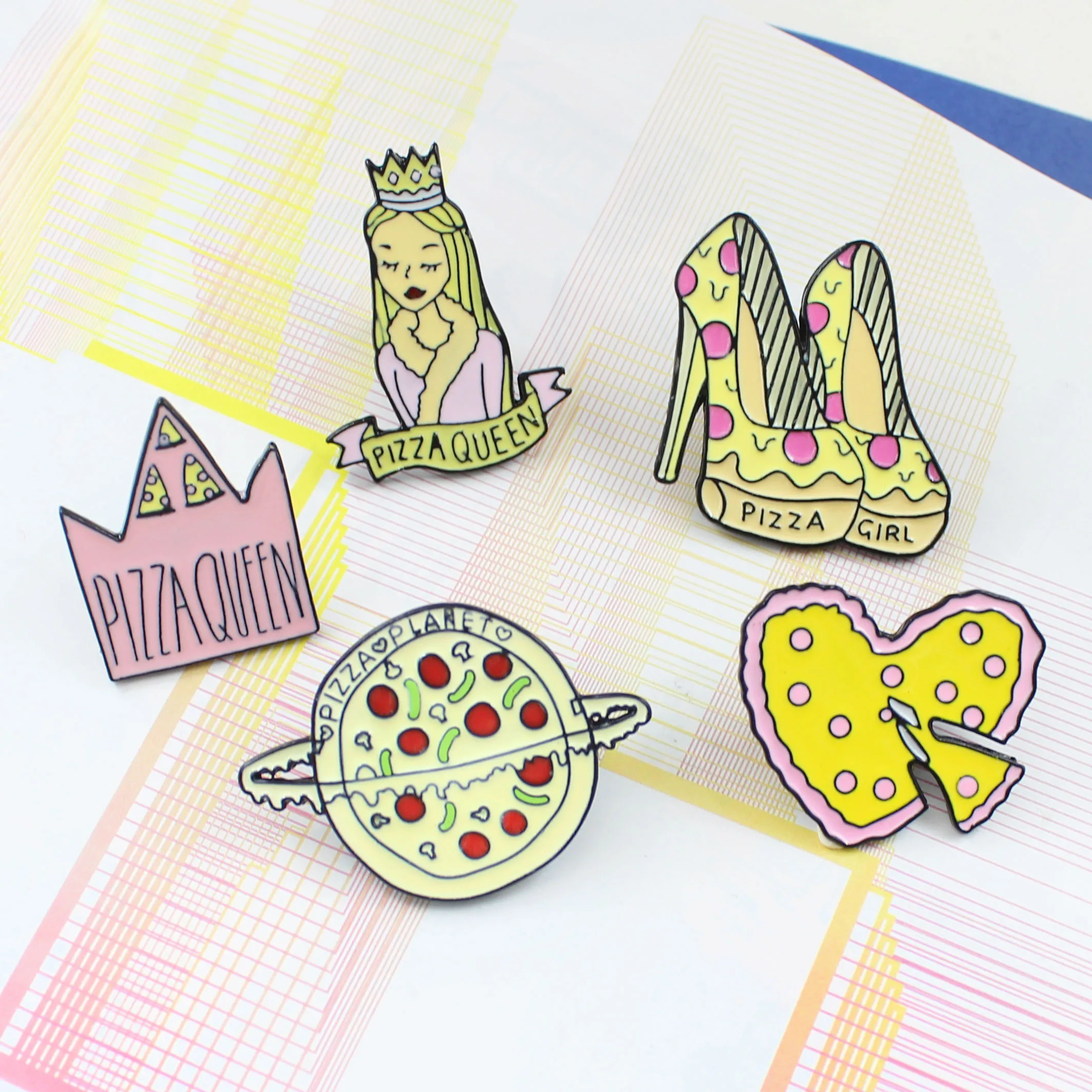 Cartoon Pink Cute Sweety Princess Crown High-heeled Food Pizza Loving Brooch Queen Girl's Gifts Brooches For Kids Jewelry | Украшения и