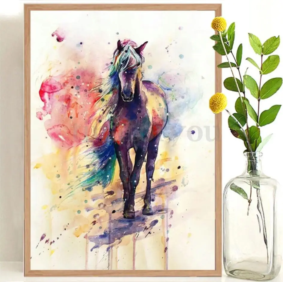 

Watercolor Animals Canvas Printed Color Horse Wall Art Painting for Baby Nursery Kid Room Wall Decor Abstract Artwork Home Decor