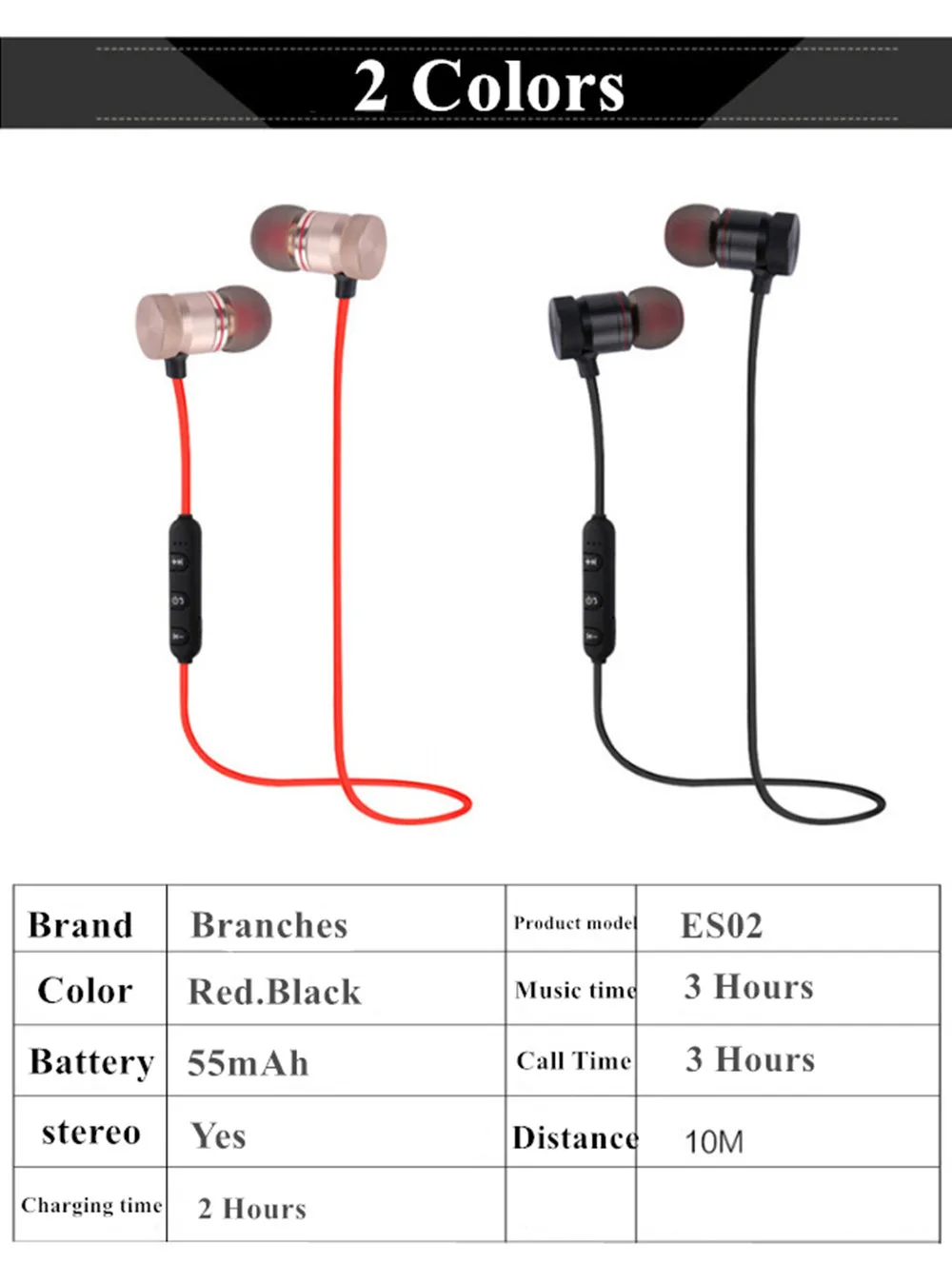 Ветви ES02 наушники-вкладыши Bluetooth беспроводные наушники спортивные музыкальные наушники для Apple iPhone Xiaomi Android Магнитный головной телефон