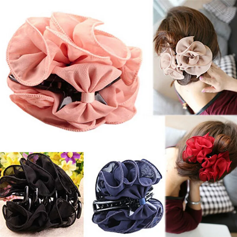 

1Pc Women Chiffon Rose Flower Hair Claw Bow Jaw Clip Barrette Headwear