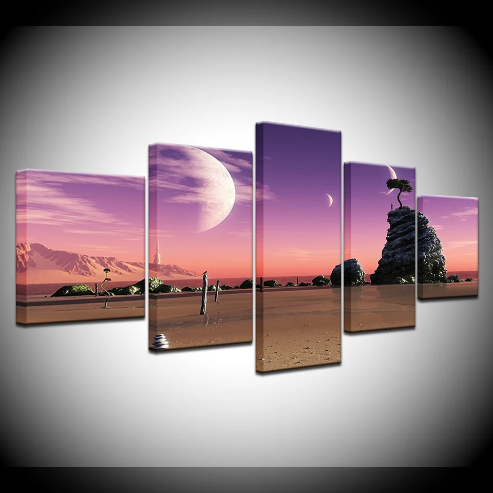 

Canvas Painting Half moon bend sunset sea 5 Pieces Wall Art Painting Modular Wallpapers Poster Print for living room Home Decor
