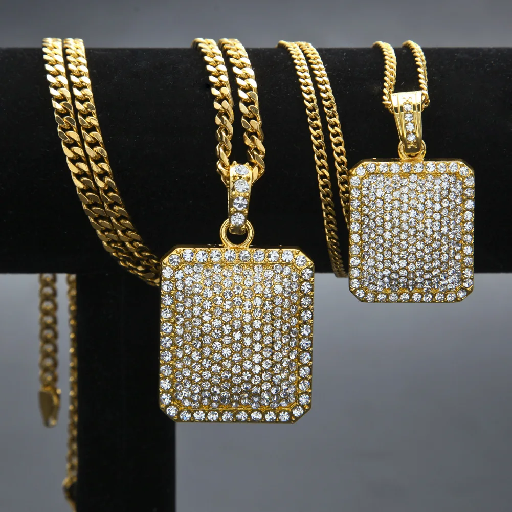24 &quotIced Out Cz кубинская цепочка мужская полностью Золотая квадратная собачья бирка