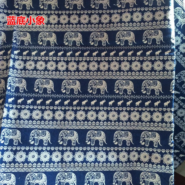 Метр этнический Слон Печать льняные мешки ремесла обивочная ткань для дома темно
