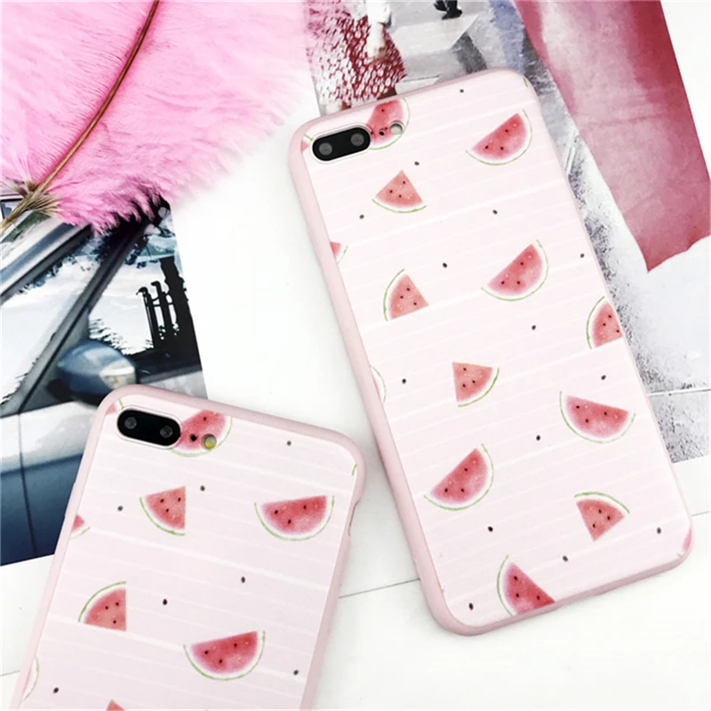 Fashion Pink Strawberry watermelon Case For iPhone 5 S SE 6 6S Plus Soft high quality Girl X 7 8 shel |