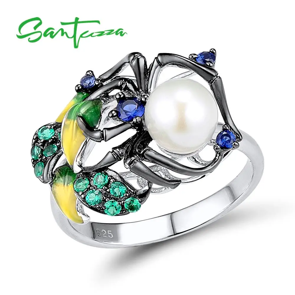 SANTUZZA Silver Ring For Women 925 Sterling Fashion Spider Rings for Cubic Zirconia Ringen Party Jewelry Enamel | Украшения и