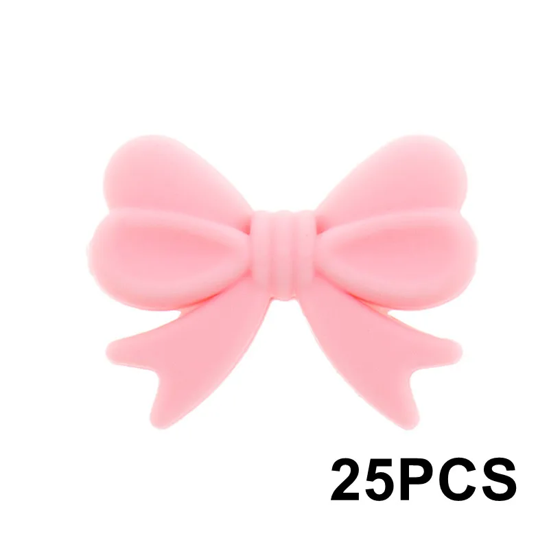 35 Candy Pink 25 шт. цветочный узел детский силиконовый Прорезыватель бусины «бантики» небольшой галстук Bpa бесплатно младенческой ожерелье-прорезыватель новорожденных соски клип цепочка ручная работа - Цвет: 35 Candy Pink