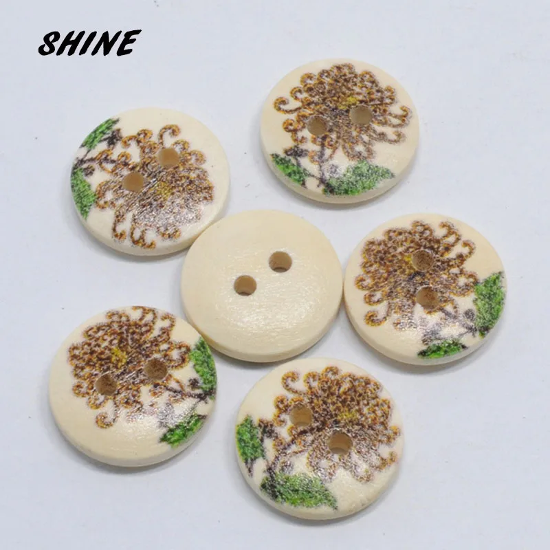 

SHINE Wooden Sewing Buttons Scrapbooking Round Two Holes Flower Pattern 15mm Dia. 50PCs Costura Botones Decorate bottoni botoes