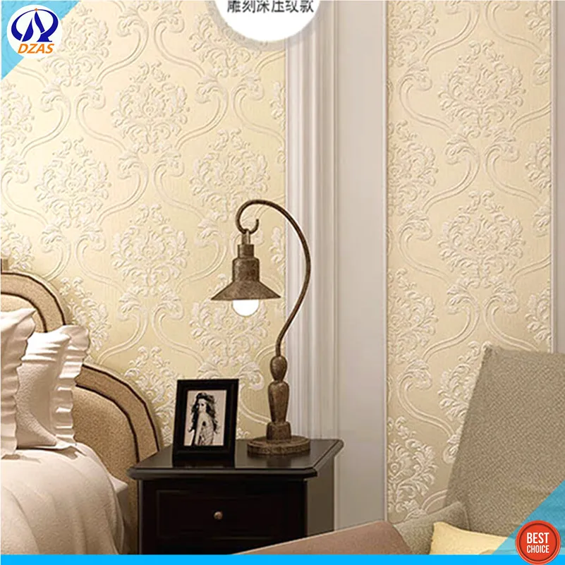 Фон для гостиной дивана ТВ светло розовый Европейский дамасский желтый