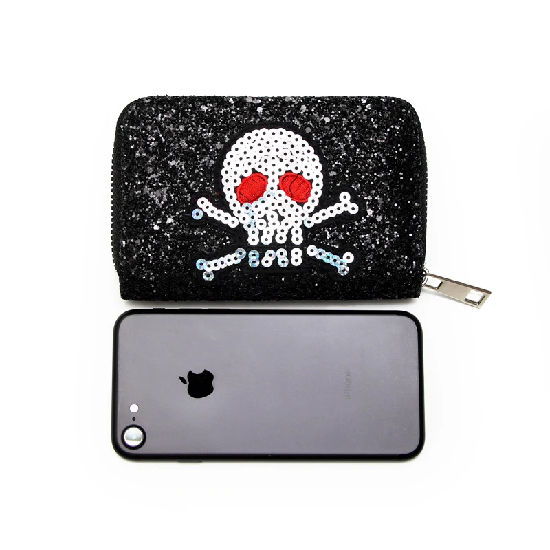 Модные женские кошельки маленький блестящий кошелек с черепом короткий крутой