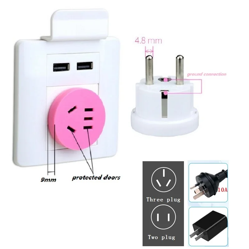 Дорожный переходник с европейской вилкой китайской розетки на европейскую вилку