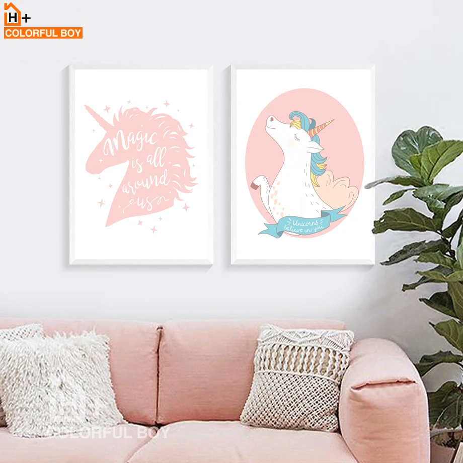 COLORFULBOY волшебный Розовый Единорог настенные художественные принты
