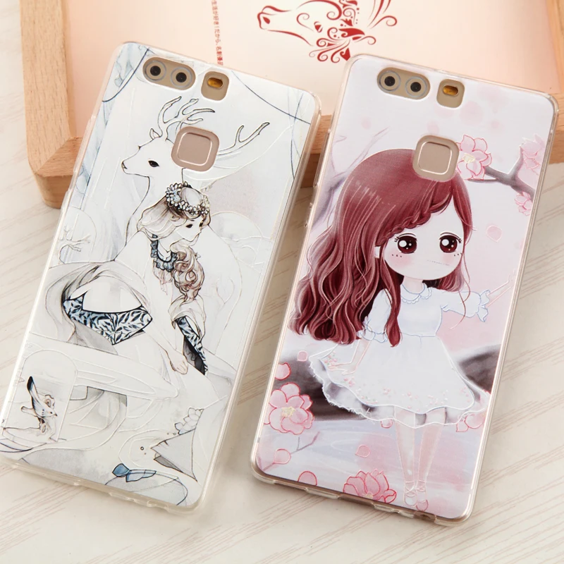 Высокое Качество Мягкой ТПУ 3D Печати Стерео Чувство Полное Покрытие Case для Huawei P9