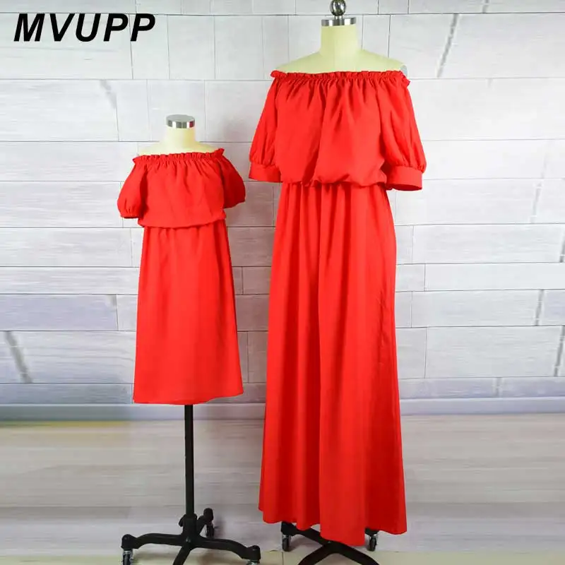 MVUPP платья для мамы и дочки; одинаковые комплекты для семьи; 6 цветов; богемная одежда без бретелек для мамы и дочки; пляжное вечернее платье
