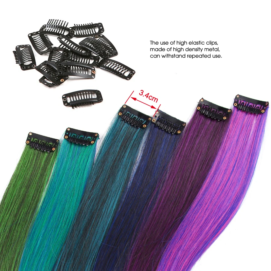 AliLeader Made Synthetic 57 Colors 50CM Single Clip In One Piece Hair Extensions Long Straight Ombre Grey Red Rainbow Hair Piece