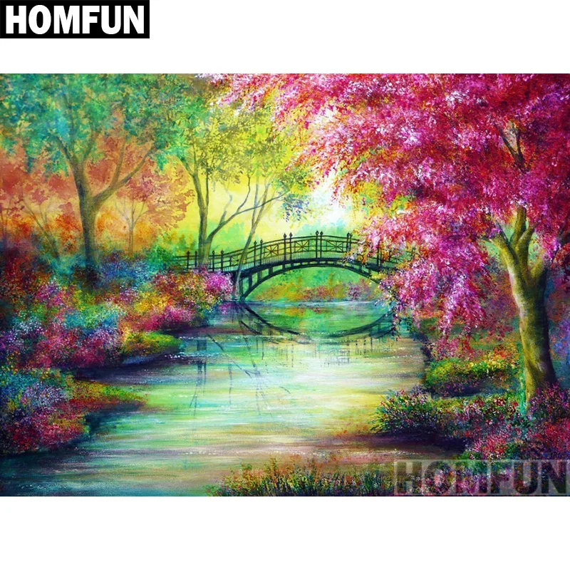 Алмазная живопись HOMFUN A00970 полноразмерная/круглая 5D Вышивка Мост лесного дерева