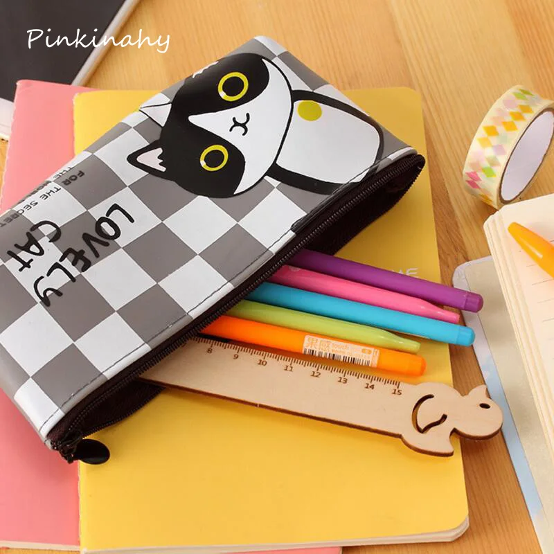 1 х креативный милый кот водонепроницаемый пенал из искусственной кожи на молнии