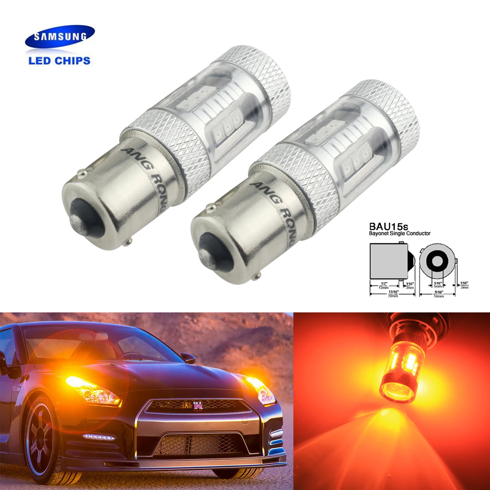 

ANGRONG 2x581 PY21W BAU15s 15W светодиодный индикатор поворота, боковая лампа янтарного цвета