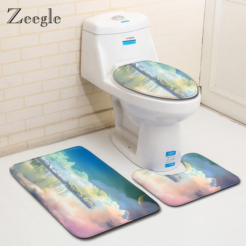 

Zeegle Bath Mat Set Bathroom Carpet Rug Flannel Doormat Anti-slip Bathroom Floor Mats Toilet Rugs Shower Room Mats