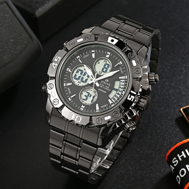 STRYVE Montre Homme новые мужские часы спортивные водонепроницаемые цифровые кварцевые аналоговые с датой часы Неделя светодиодный Heren Horloge