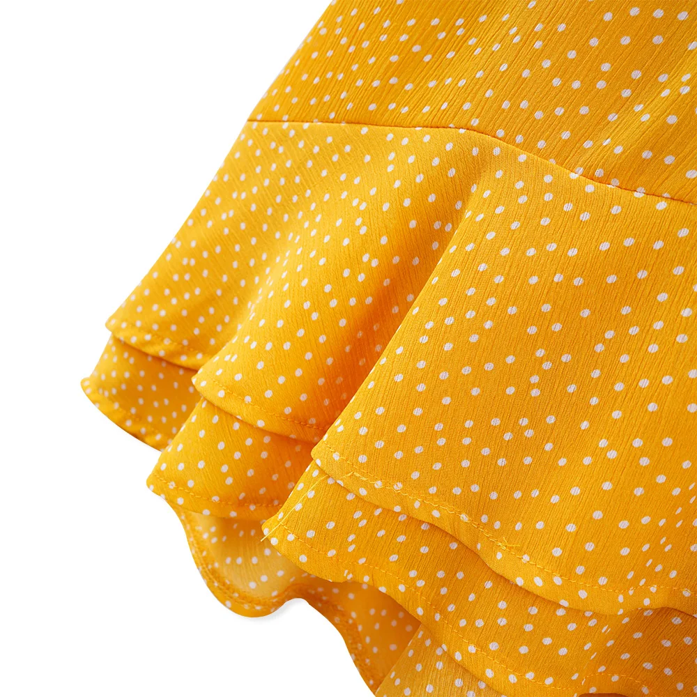 2019 Summer Fashion Dot Print A-line Dresses Women V-neck Sleeveless Sashes Ruffles Beach Style Casual Lady Chiffon Mini Dress | Женская