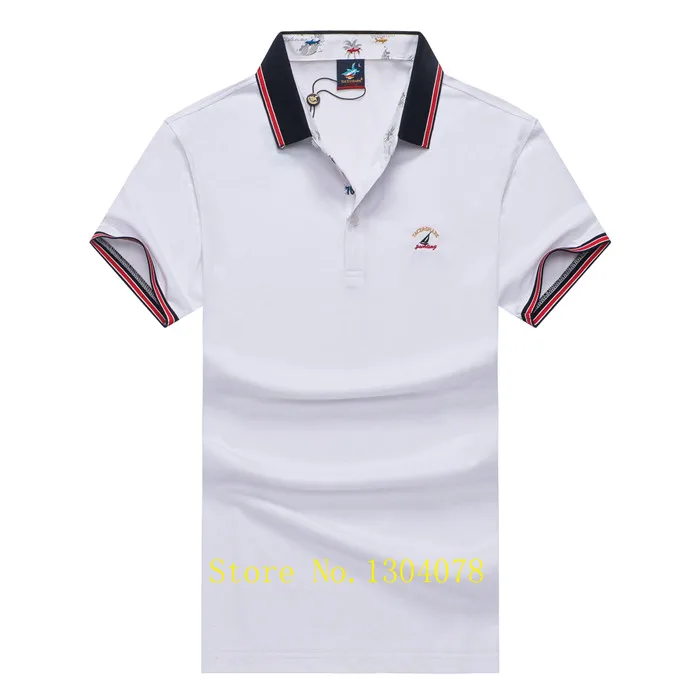 5983-WHITE Лето, мужская рубашка поло с коротким рукавом, хлопок, бренд Tace& Shark, полосатая одноцветная 3D вышивка, мужские рубашки поло 3XL - Цвет: 5983-WHITE