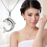 lovely dolphin design crystal pendants necklace for women wedding silver 925 necklace jewelry cute animal girl accessories