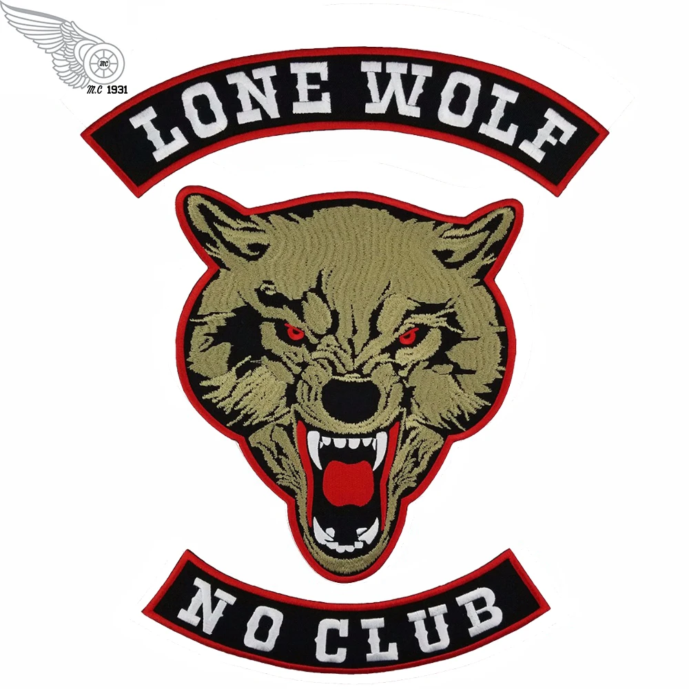 Нашивка для байкеров lone wolf, Без клуба для жилета, свободный мотоциклист, джинсовый жакет с вышивкой на заказ, эмблема на спине, рок и панк-Волк