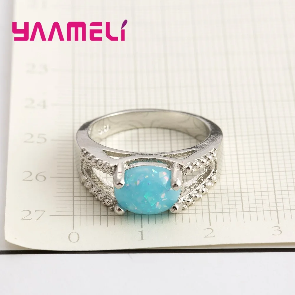 

YAAMEL Factory Price Vintage Hot 925 Sterling Silver+Blue Oval Opal Women Men Finger Rings Crystal Jewelry Accessories Present
