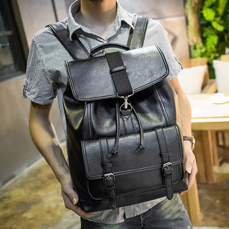 

2020 New Fashion Male Female PU Leather Backpack Korean Japan Style Teenager School Laptop Bag Unisex Multifunctional XA255WC