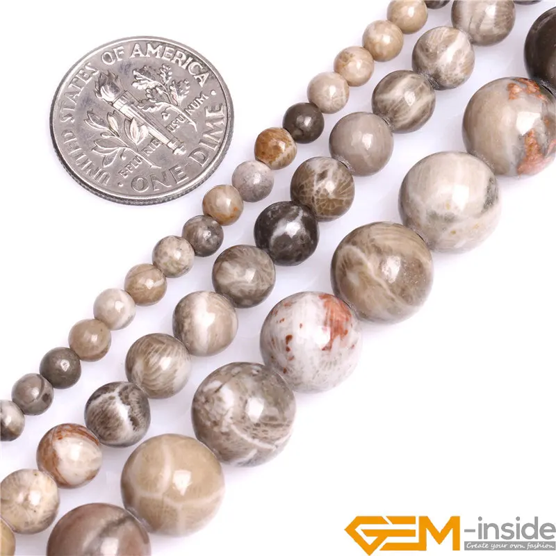 

4mm 6mm 10mm Round Natural Gray Fossil Coral Jaspers Beads DIY Loose Beads For Jewelry Making Strand 15 Inch Wholesale